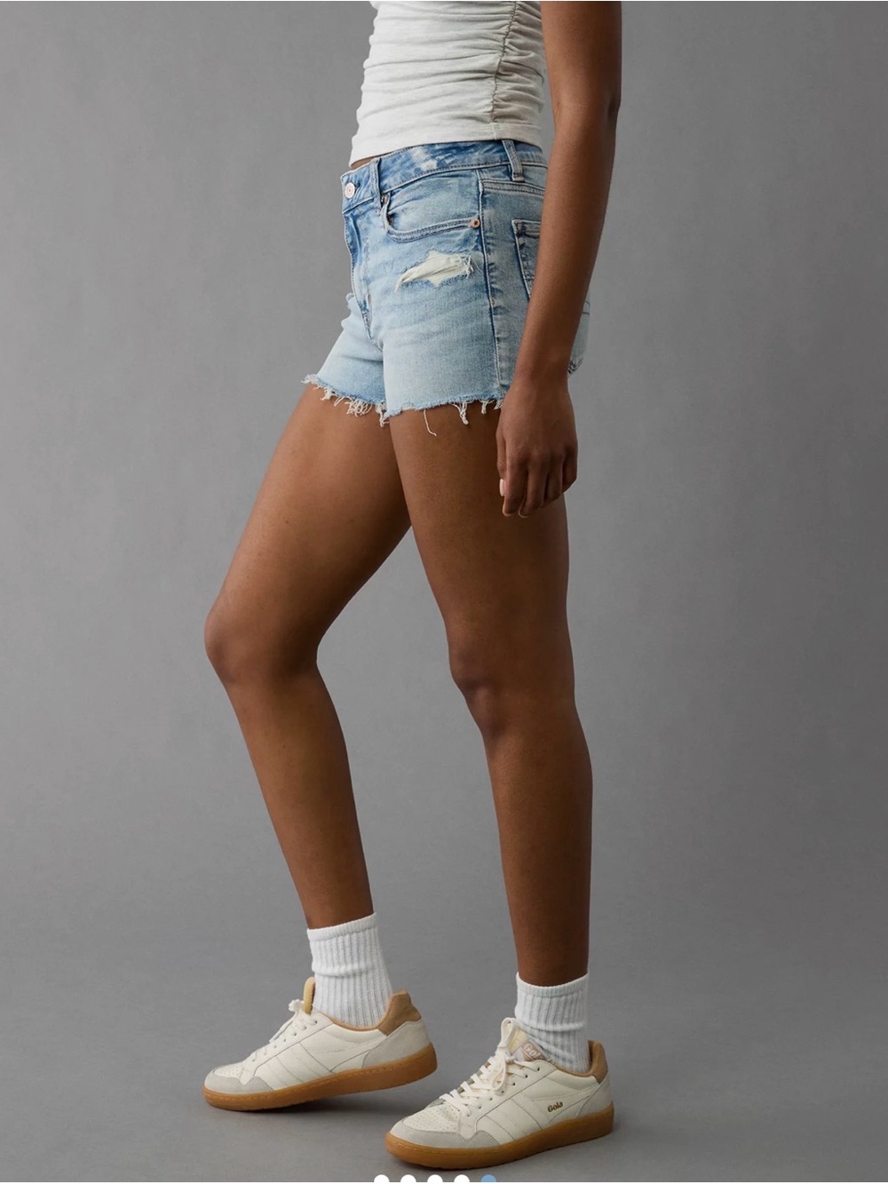 American Eagle Next Level Stretch High Waist Light Wash Denim Cutoff Shorts - Picture 4 of 6